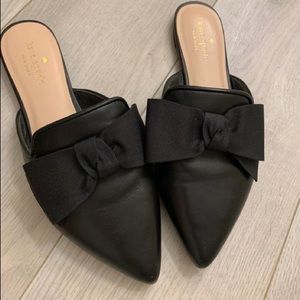 Kate Spade black bow leather mules